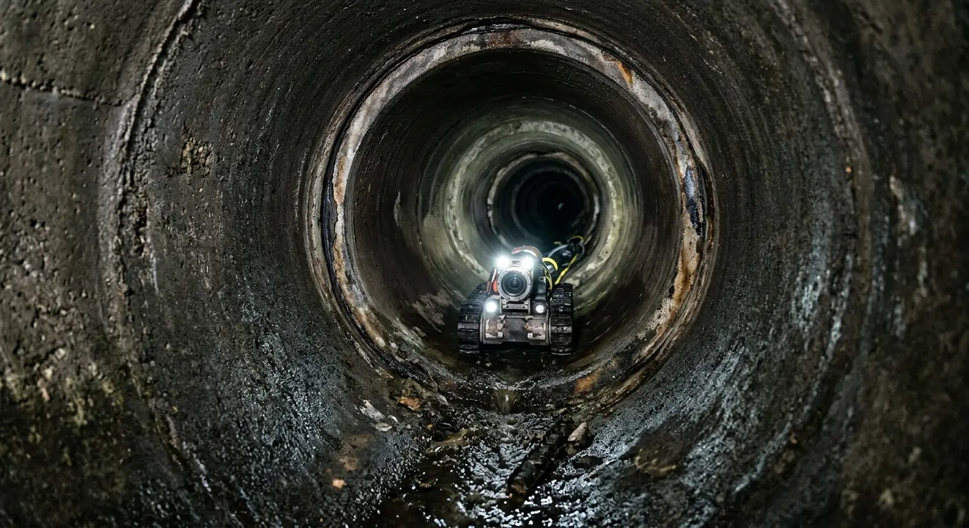 Robotic sewer camera inspecting pipe interior for Sewer Line Cleaning in East Hemet